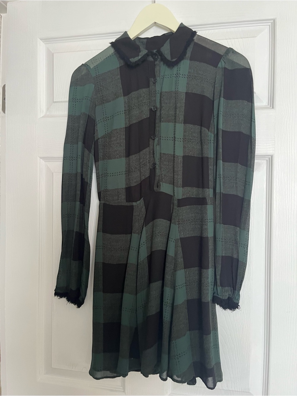 Green and Black Plaid Long-Sleeve Dress